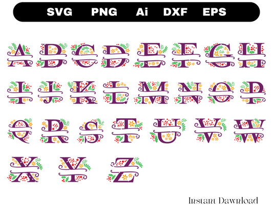 Christmas Split Alphabet SVG, Christmas Monogram Svg, Christmas Svg Cut Files, 26 Christmas Capital Letters, Files for Cricut & Silhouette