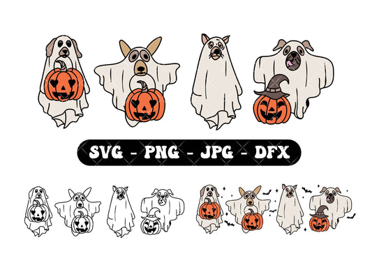 Ghost Dog Retro Spooky Season Svg, Ghost Dog Halloween Svg, Dog Halloween Svg, Love Dog Svg, Funny Halloween ,Ghost Dogs Designs for Cricut