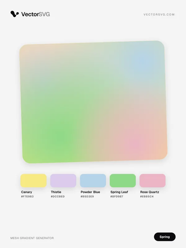 Blooming Picnic Spring mesh gradient: Canary #F7E983, Thistle #DCCBED, Powder Blue #B5D3E9, Spring Leaf #8FD987, Rose Quartz #EBB5C4 Blooming Picnic Spring mesh gradient: Canary #F7E983, Thistle #DCCBED, Powder Blue #B5D3E9, Spring Leaf #8FD987, Rose Quartz #EBB5C4
