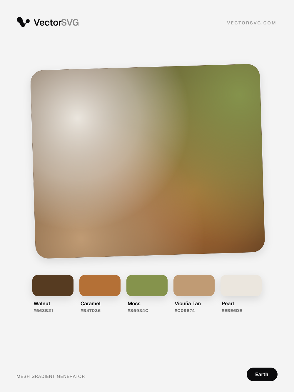 Canyon Harvest Earth tones mesh gradient: Walnut #563B21, Caramel #B47036, Moss #85934C, Vicuña Tan #C09B74, Pearl #EBE6DE Canyon Harvest Earth tones mesh gradient: Walnut #563B21, Caramel #B47036, Moss #85934C, Vicuña Tan #C09B74, Pearl #EBE6DE