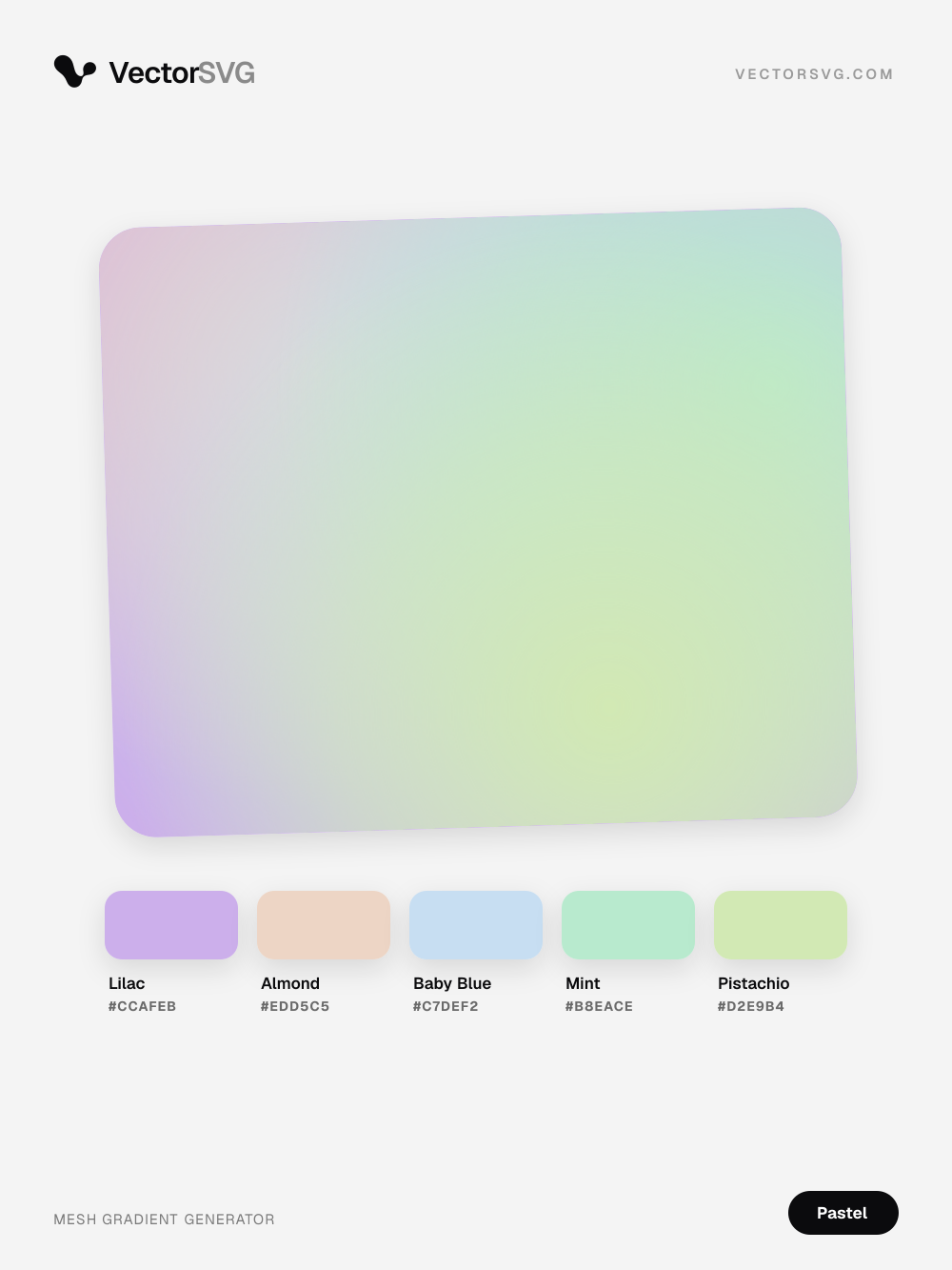 Gradiente mesh Cloud Petal (Pastel): Lilac #CCAFEB, Almond #EDD5C5, Baby Blue #C7DEF2, Mint #B8EACE, Pistachio #D2E9B4 Gradiente mesh Cloud Petal (Pastel): Lilac #CCAFEB, Almond #EDD5C5, Baby Blue #C7DEF2, Mint #B8EACE, Pistachio #D2E9B4