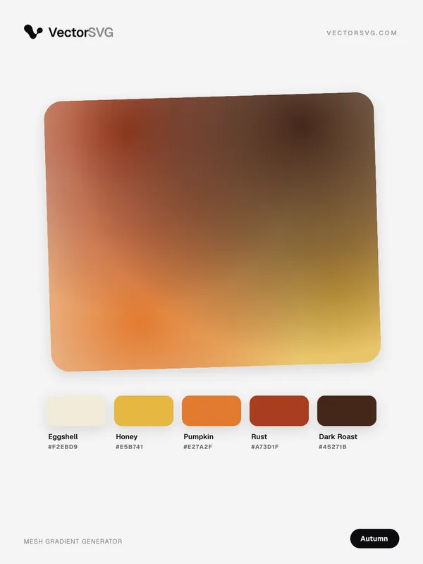 Mesh-Verlauf Copper Season (Herbst): Eggshell #F2EBD9, Honey #E5B741, Pumpkin #E27A2F, Rust #A73D1F, Dark Roast #45271B Mesh-Verlauf Copper Season (Herbst): Eggshell #F2EBD9, Honey #E5B741, Pumpkin #E27A2F, Rust #A73D1F, Dark Roast #45271B