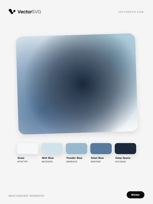 Crystal Morning Winter mesh gradient: Snow #F5F7F9, Mist Blue #D3E2ED, Powder Blue #95BACE, Steel Blue #56799F, Deep Space #1C283B Crystal Morning Winter mesh gradient: Snow #F5F7F9, Mist Blue #D3E2ED, Powder Blue #95BACE, Steel Blue #56799F, Deep Space #1C283B