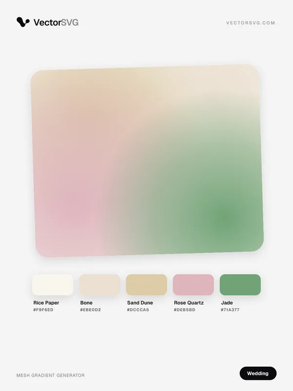 Pearl Vows Wedding mesh gradient: Rice Paper #F9F6ED, Bone #EBE0D2, Sand Dune #DCCCA5, Rose Quartz #DEB5BD, Jade #71A377 Pearl Vows Wedding mesh gradient: Rice Paper #F9F6ED, Bone #EBE0D2, Sand Dune #DCCCA5, Rose Quartz #DEB5BD, Jade #71A377