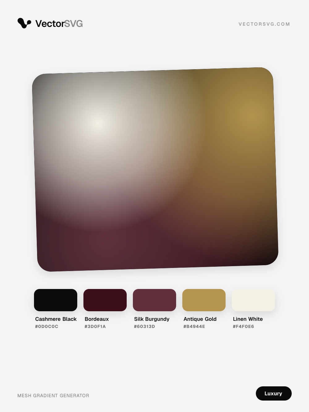 Velvet Monogram Luxury mesh gradient: Cashmere Black #0D0C0C, Bordeaux #3D0F1A, Silk Burgundy #60313D, Antique Gold #B4944E, Linen White #F4F0E6 Velvet Monogram Luxury mesh gradient: Cashmere Black #0D0C0C, Bordeaux #3D0F1A, Silk Burgundy #60313D, Antique Gold #B4944E, Linen White #F4F0E6
