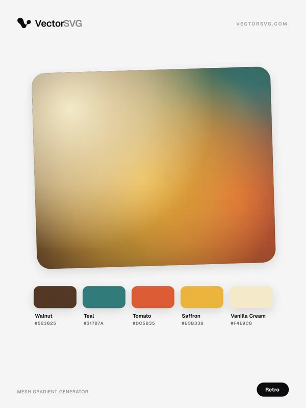 Vinyl Kitchen Retro mesh gradient: Walnut #523825, Teal #317B7A, Tomato #DC5B35, Saffron #ECB33B, Vanilla Cream #F4E9C8 Vinyl Kitchen Retro mesh gradient: Walnut #523825, Teal #317B7A, Tomato #DC5B35, Saffron #ECB33B, Vanilla Cream #F4E9C8