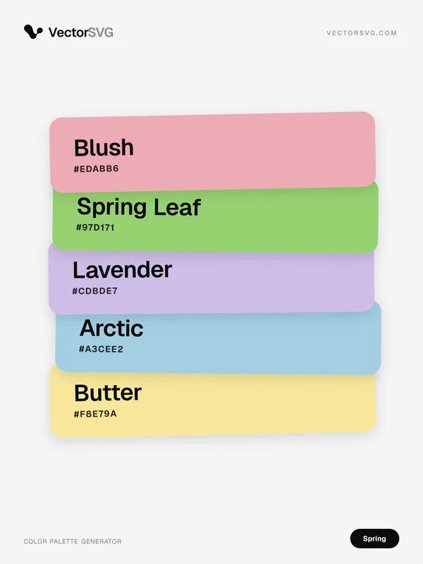 Farbpalette Blooming Bouquet (Frühling): Blush #EDABB6, Spring Leaf #97D171, Lavender #CDBDE7, Arctic #A3CEE2, Butter #F8E79A Farbpalette Blooming Bouquet (Frühling): Blush #EDABB6, Spring Leaf #97D171, Lavender #CDBDE7, Arctic #A3CEE2, Butter #F8E79A