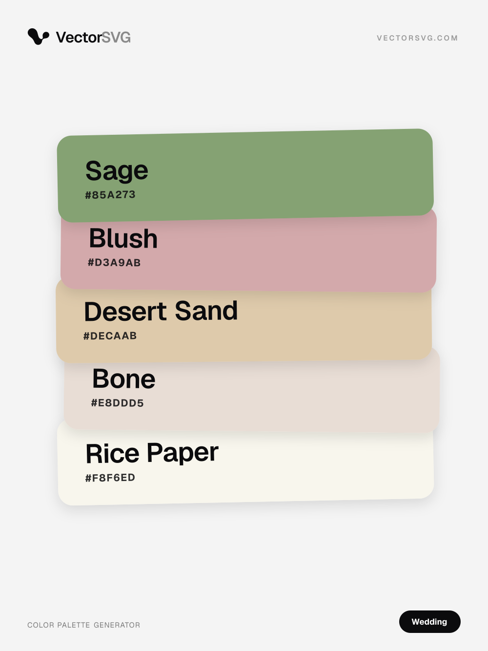 Champagne Invitation Wedding color palette: Sage #85A273, Blush #D3A9AB, Desert Sand #DECAAB, Bone #E8DDD5, Rice Paper #F8F6ED Champagne Invitation Wedding color palette: Sage #85A273, Blush #D3A9AB, Desert Sand #DECAAB, Bone #E8DDD5, Rice Paper #F8F6ED
