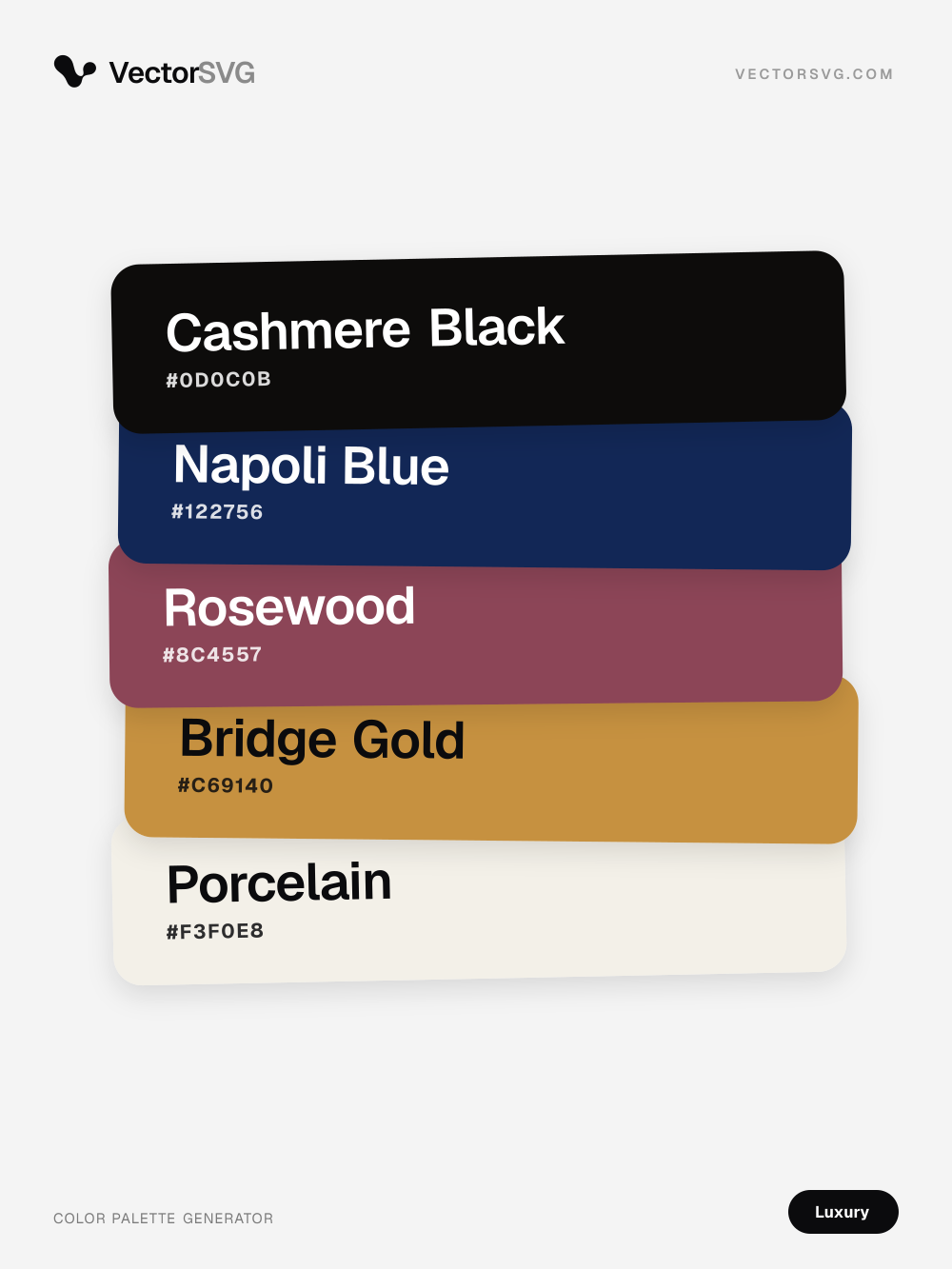 Farbpalette Couture Monogram (Luxus): Cashmere Black #0D0C0B, Napoli Blue #122756, Rosewood #8C4557, Bridge Gold #C69140, Porcelain #F3F0E8 Farbpalette Couture Monogram (Luxus): Cashmere Black #0D0C0B, Napoli Blue #122756, Rosewood #8C4557, Bridge Gold #C69140, Porcelain #F3F0E8