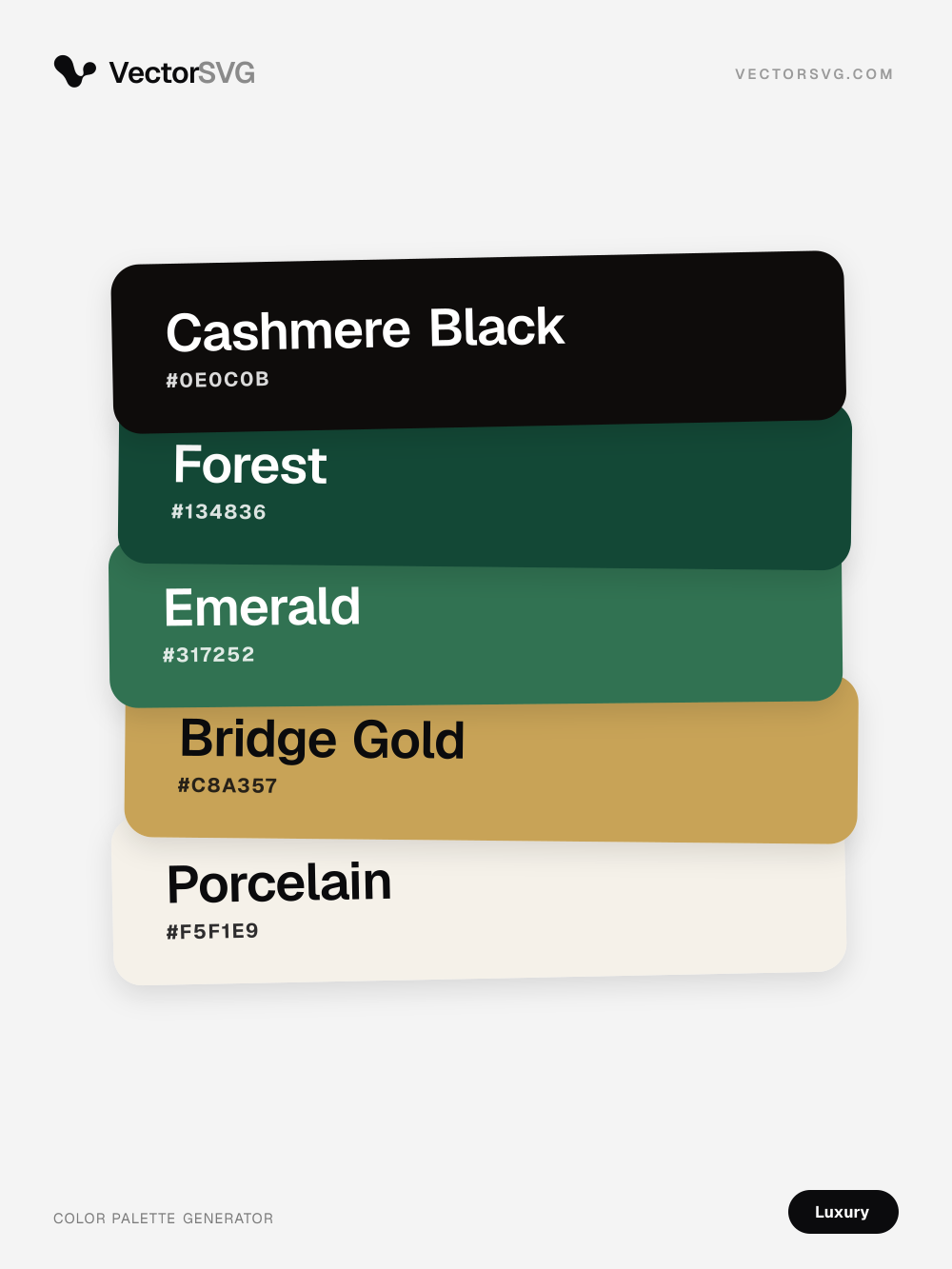 Couture Reserve Lüks renk paleti: Cashmere Black #0E0C0B, Forest #134836, Emerald #317252, Bridge Gold #C8A357, Porcelain #F5F1E9 Couture Reserve Lüks renk paleti: Cashmere Black #0E0C0B, Forest #134836, Emerald #317252, Bridge Gold #C8A357, Porcelain #F5F1E9