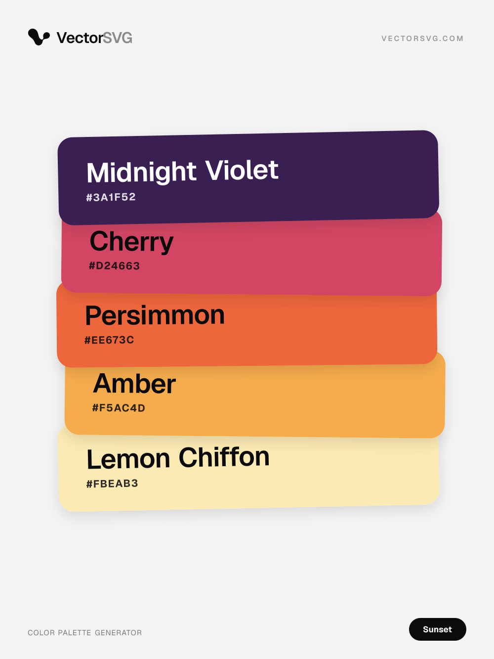 Farbpalette Desert Horizon (Sonnenuntergang): Midnight Violet #3A1F52, Cherry #D24663, Persimmon #EE673C, Amber #F5AC4D, Lemon Chiffon #FBEAB3 Farbpalette Desert Horizon (Sonnenuntergang): Midnight Violet #3A1F52, Cherry #D24663, Persimmon #EE673C, Amber #F5AC4D, Lemon Chiffon #FBEAB3