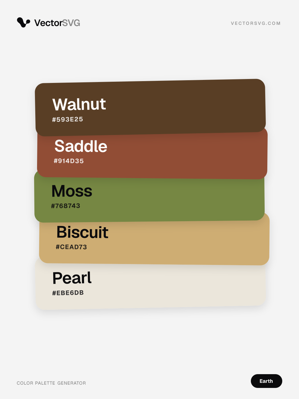 Farbpalette Dune Trail (Erdtöne): Walnut #593E25, Saddle #914D35, Moss #768743, Biscuit #CEAD73, Pearl #EBE6DB Farbpalette Dune Trail (Erdtöne): Walnut #593E25, Saddle #914D35, Moss #768743, Biscuit #CEAD73, Pearl #EBE6DB