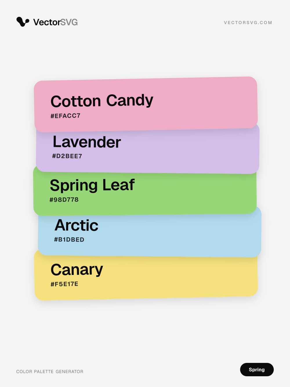 Farbpalette Garden Picnic (Frühling): Cotton Candy #EFACC7, Lavender #D2BEE7, Spring Leaf #98D778, Arctic #B1DBED, Canary #F5E17E Farbpalette Garden Picnic (Frühling): Cotton Candy #EFACC7, Lavender #D2BEE7, Spring Leaf #98D778, Arctic #B1DBED, Canary #F5E17E