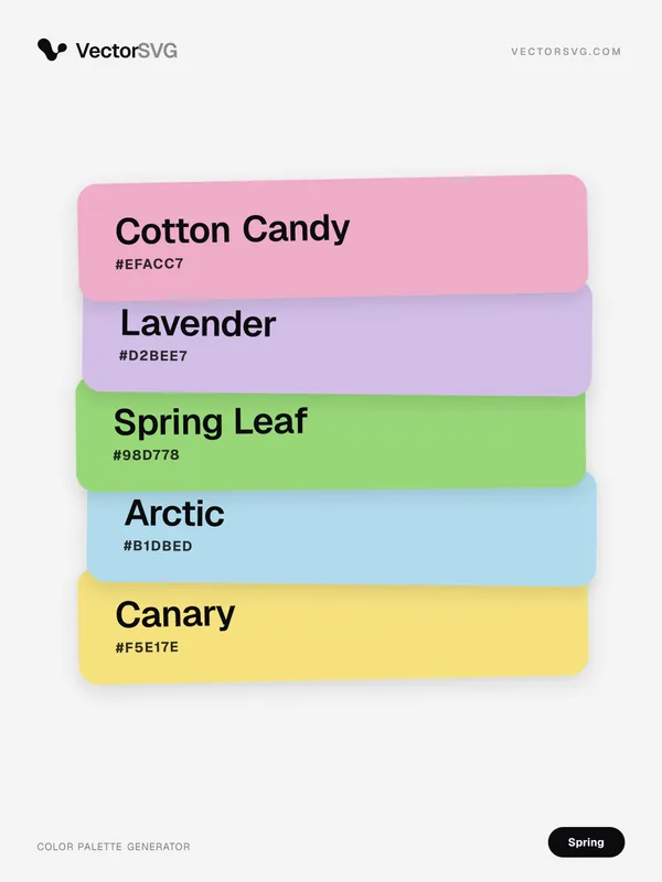 Farbpalette Garden Picnic (Frühling): Cotton Candy #EFACC7, Lavender #D2BEE7, Spring Leaf #98D778, Arctic #B1DBED, Canary #F5E17E Farbpalette Garden Picnic (Frühling): Cotton Candy #EFACC7, Lavender #D2BEE7, Spring Leaf #98D778, Arctic #B1DBED, Canary #F5E17E
