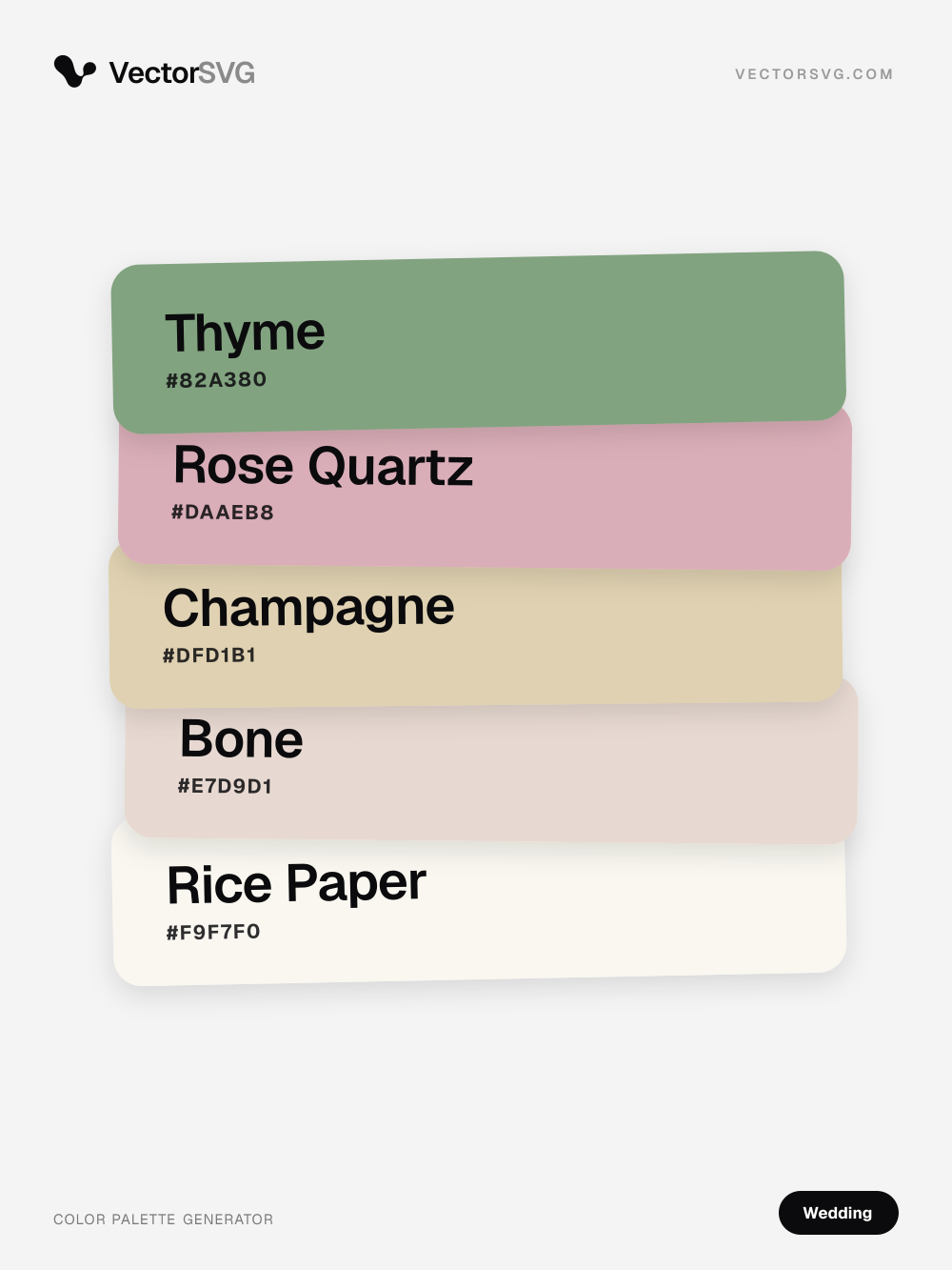 Lace Ceremony Wedding color palette: Thyme #82A380, Rose Quartz #DAAEB8, Champagne #DFD1B1, Bone #E7D9D1, Rice Paper #F9F7F0 Lace Ceremony Wedding color palette: Thyme #82A380, Rose Quartz #DAAEB8, Champagne #DFD1B1, Bone #E7D9D1, Rice Paper #F9F7F0