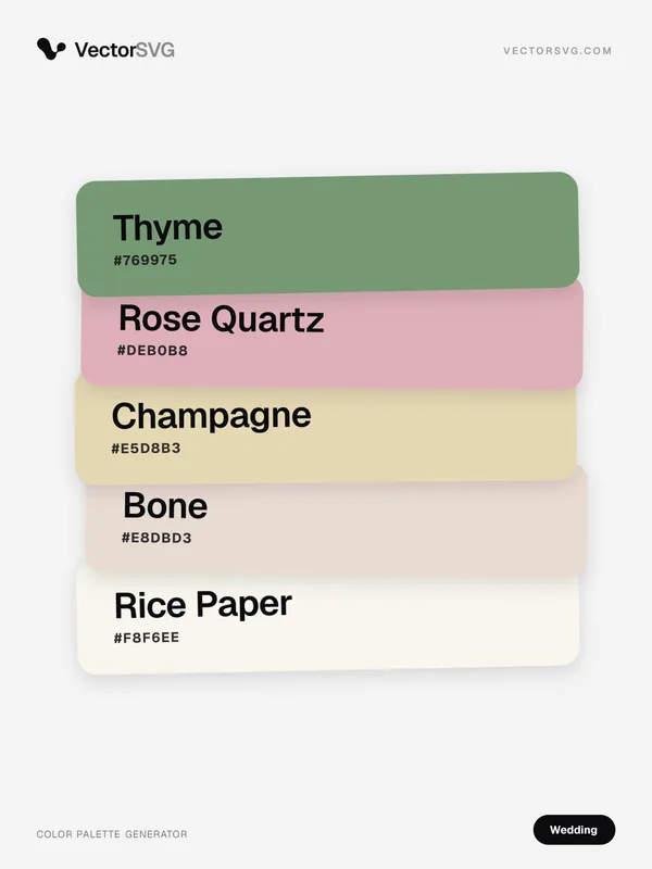 Pearl Ceremony Wedding color palette: Thyme #769975, Rose Quartz #DEB0B8, Champagne #E5D8B3, Bone #E8DBD3, Rice Paper #F8F6EE Pearl Ceremony Wedding color palette: Thyme #769975, Rose Quartz #DEB0B8, Champagne #E5D8B3, Bone #E8DBD3, Rice Paper #F8F6EE