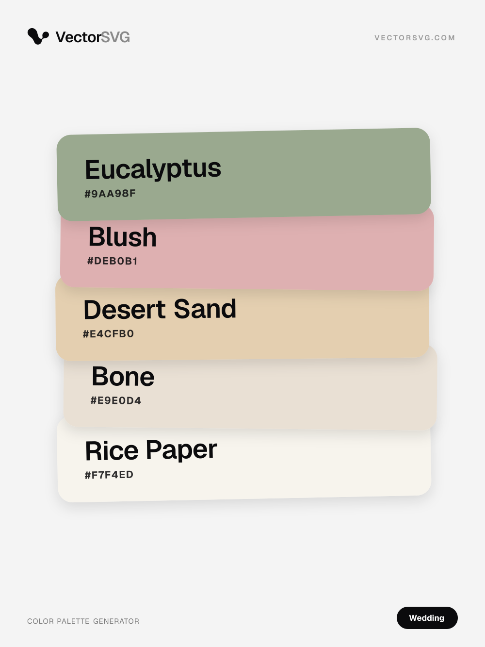 Farbpalette Pearl Invitation (Hochzeit): Eucalyptus #9AA98F, Blush #DEB0B1, Desert Sand #E4CFB0, Bone #E9E0D4, Rice Paper #F7F4ED Farbpalette Pearl Invitation (Hochzeit): Eucalyptus #9AA98F, Blush #DEB0B1, Desert Sand #E4CFB0, Bone #E9E0D4, Rice Paper #F7F4ED