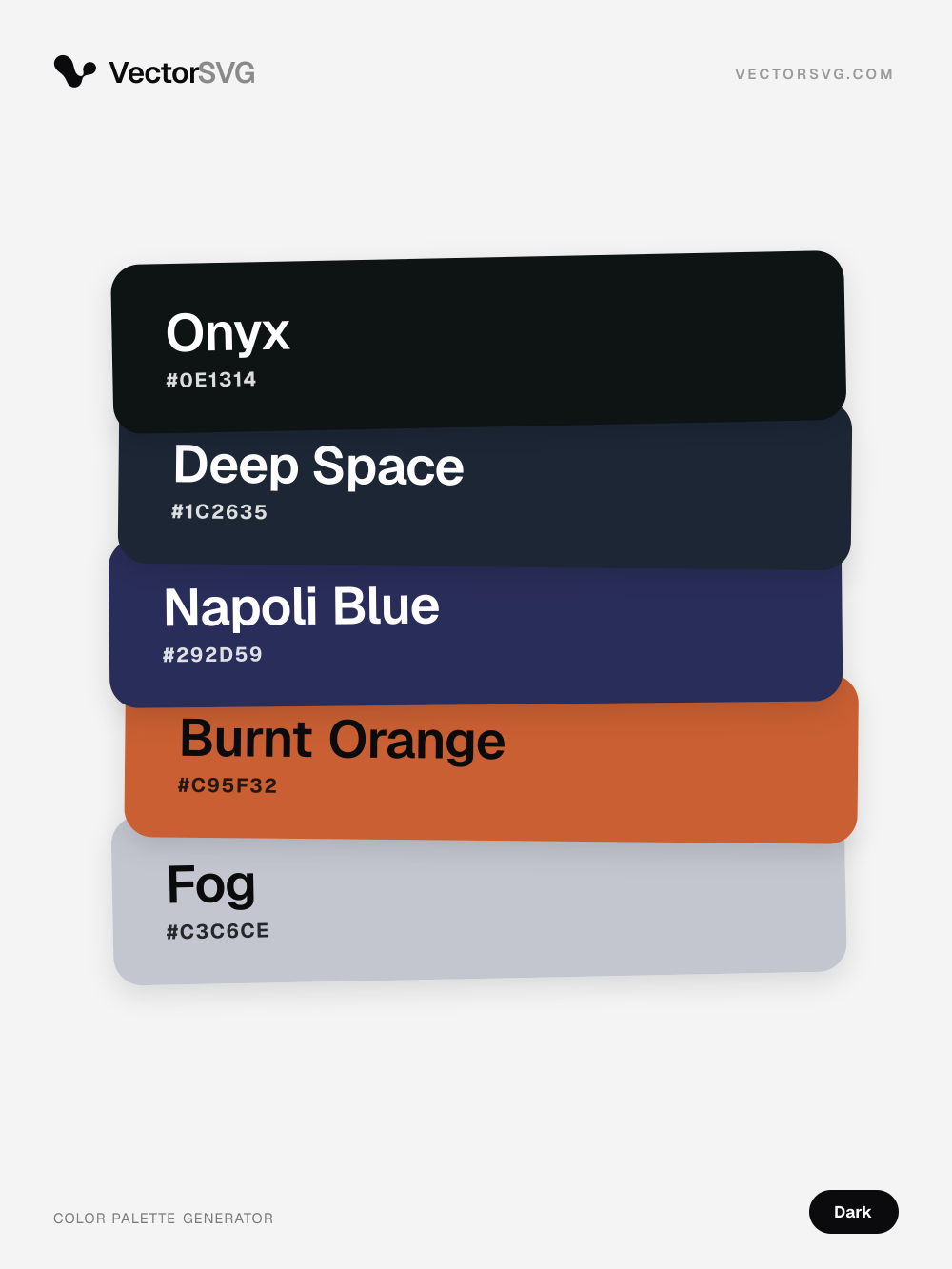 Farbpalette Shadow Club (Dunkel): Onyx #0E1314, Deep Space #1C2635, Napoli Blue #292D59, Burnt Orange #C95F32, Fog #C3C6CE Farbpalette Shadow Club (Dunkel): Onyx #0E1314, Deep Space #1C2635, Napoli Blue #292D59, Burnt Orange #C95F32, Fog #C3C6CE